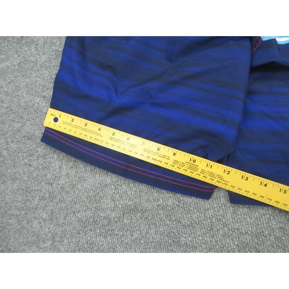 Speedo Mens Swim Trunks Regular Blue Red Striped Mesh Liner L